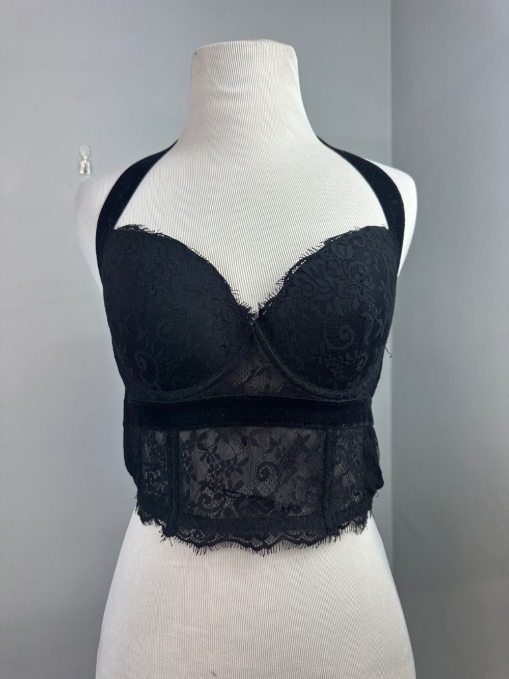 BEBE Y2K Halter Velvet and Lace Bustier Sz S